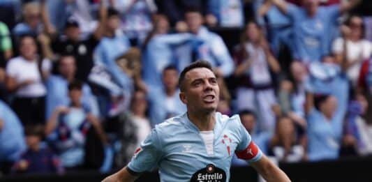 Iago Aspas celebrando su 159º gol en Primera División