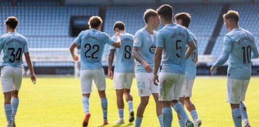 Celebración de un gol del Celta Fortuna durante el pasado encuentro en Balaídos